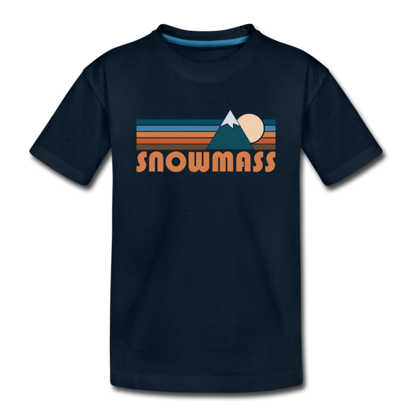Snowmass, Colorado Youth T-Shirt - Retro Mountain Youth Snowmass Tee - deep navy