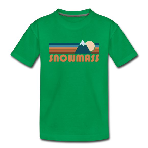 Snowmass, Colorado Youth T-Shirt - Retro Mountain Youth Snowmass Tee - kelly green