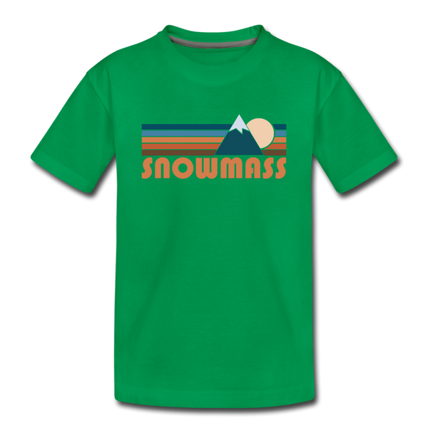 Snowmass, Colorado Youth T-Shirt - Retro Mountain Youth Snowmass Tee - kelly green