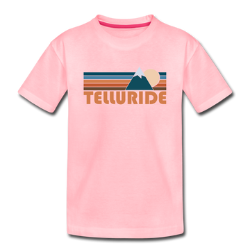 Telluride, Colorado Youth T-Shirt - Retro Mountain Youth Telluride Tee - pink