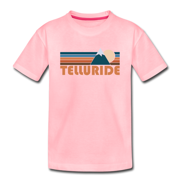 Telluride, Colorado Youth T-Shirt - Retro Mountain Youth Telluride Tee - pink