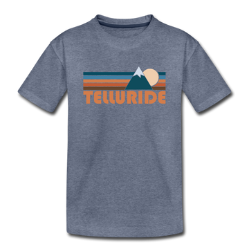 Telluride, Colorado Youth T-Shirt - Retro Mountain Youth Telluride Tee - heather blue
