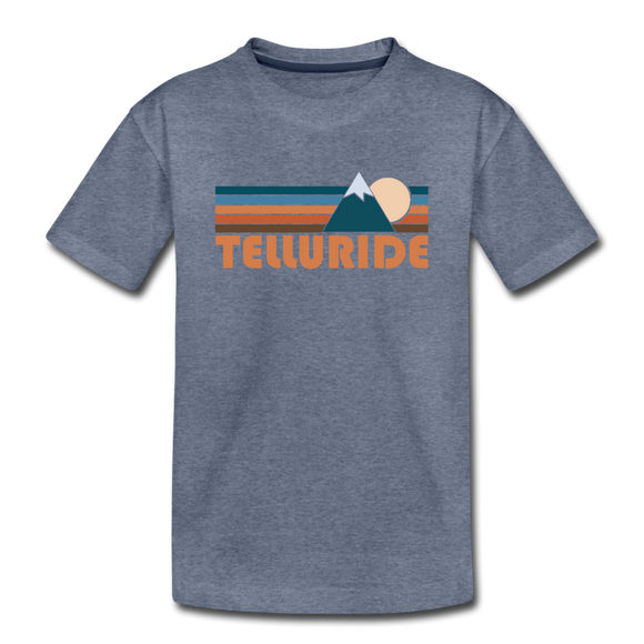 Telluride, Colorado Youth T-Shirt - Retro Mountain Youth Telluride Tee - heather blue