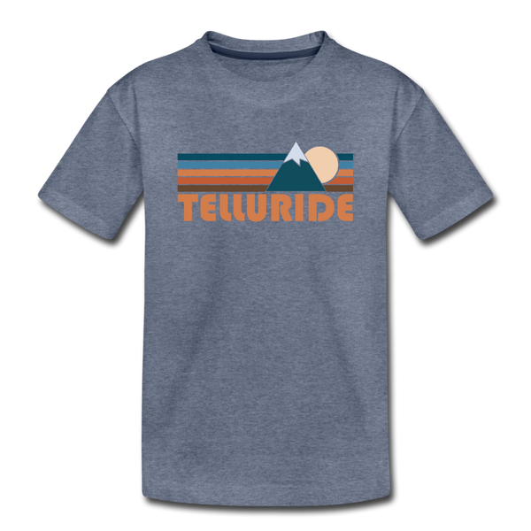 Telluride, Colorado Youth T-Shirt - Retro Mountain Youth Telluride Tee - heather blue