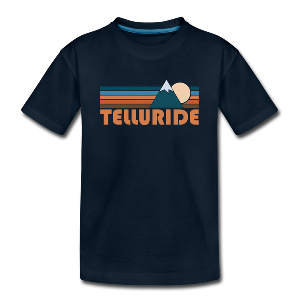 Telluride, Colorado Youth T-Shirt - Retro Mountain Youth Telluride Tee - deep navy
