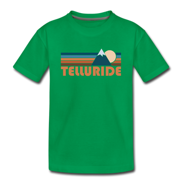 Telluride, Colorado Youth T-Shirt - Retro Mountain Youth Telluride Tee - kelly green
