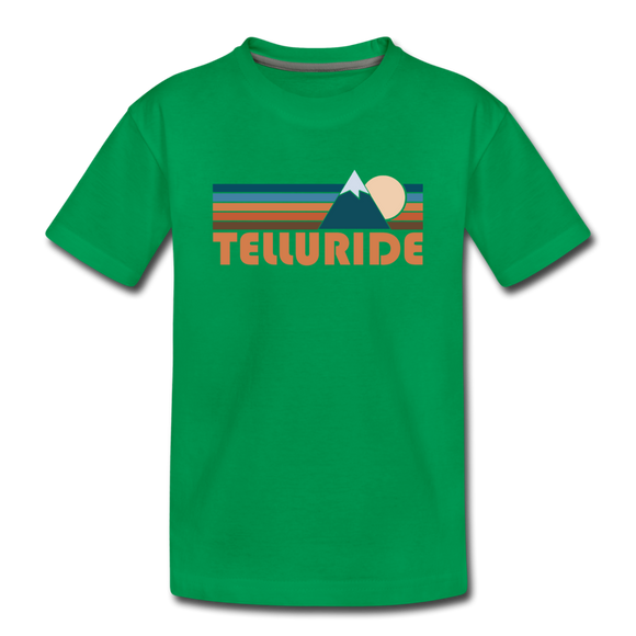 Telluride, Colorado Youth T-Shirt - Retro Mountain Youth Telluride Tee - kelly green