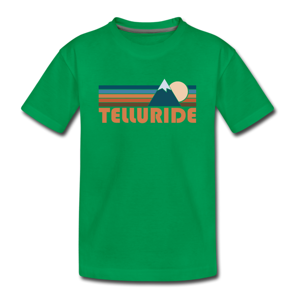 Telluride, Colorado Youth T-Shirt - Retro Mountain Youth Telluride Tee - kelly green