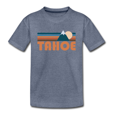 Tahoe, California Youth T-Shirt - Retro Mountain Youth Tahoe Tee - heather blue