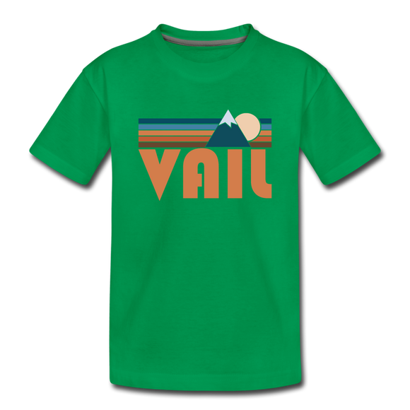 Vail, Colorado Youth T-Shirt - Retro Mountain Youth Vail Tee - kelly green