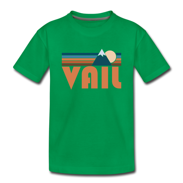 Vail, Colorado Youth T-Shirt - Retro Mountain Youth Vail Tee - kelly green