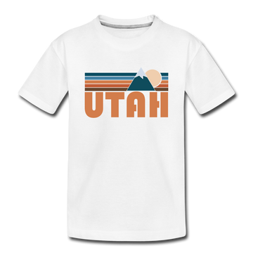 Utah Youth T-Shirt - Retro Mountain Youth Utah Tee - white
