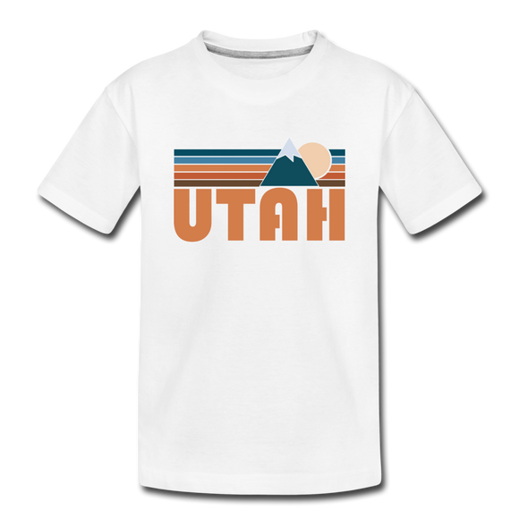 Utah Youth T-Shirt - Retro Mountain Youth Utah Tee - white