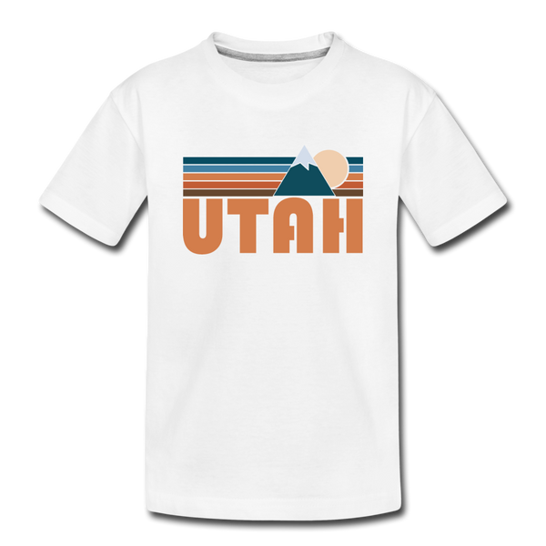 Utah Youth T-Shirt - Retro Mountain Youth Utah Tee - white