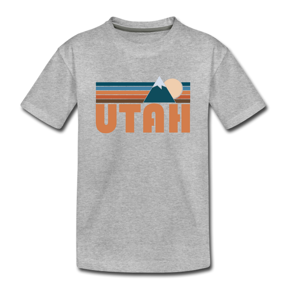Utah Youth T-Shirt - Retro Mountain Youth Utah Tee - heather gray