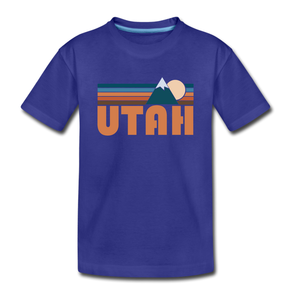 Utah Youth T-Shirt - Retro Mountain Youth Utah Tee - royal blue