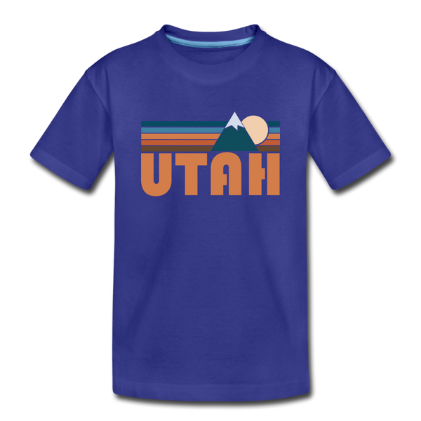 Utah Youth T-Shirt - Retro Mountain Youth Utah Tee - royal blue