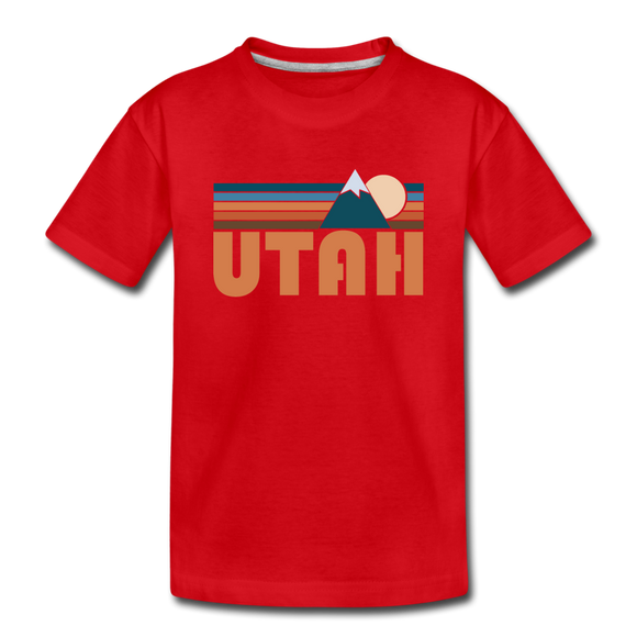 Utah Youth T-Shirt - Retro Mountain Youth Utah Tee - red