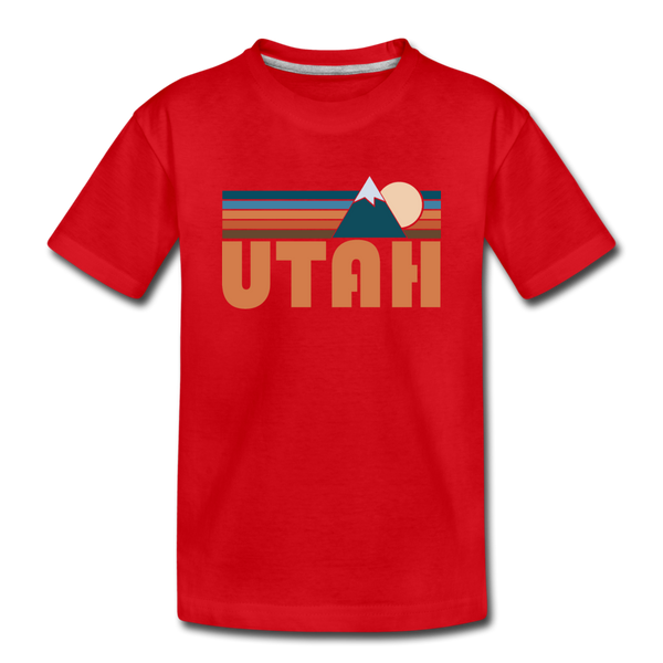 Utah Youth T-Shirt - Retro Mountain Youth Utah Tee - red