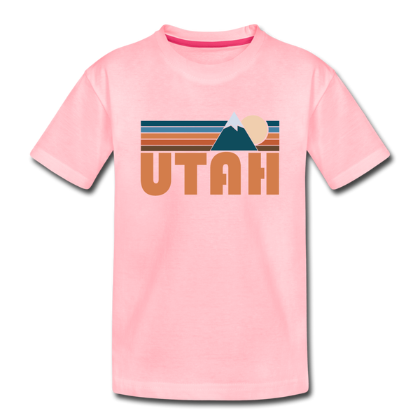 Utah Youth T-Shirt - Retro Mountain Youth Utah Tee - pink