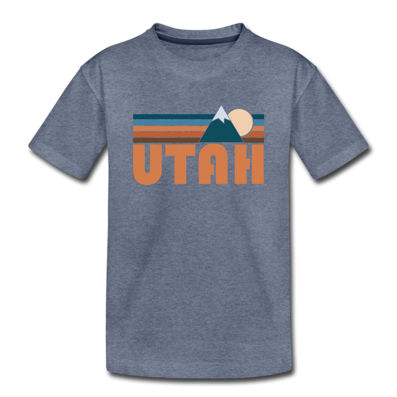 Utah Youth T-Shirt - Retro Mountain Youth Utah Tee - heather blue