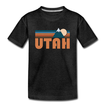 Utah Youth T-Shirt - Retro Mountain Youth Utah Tee - charcoal gray