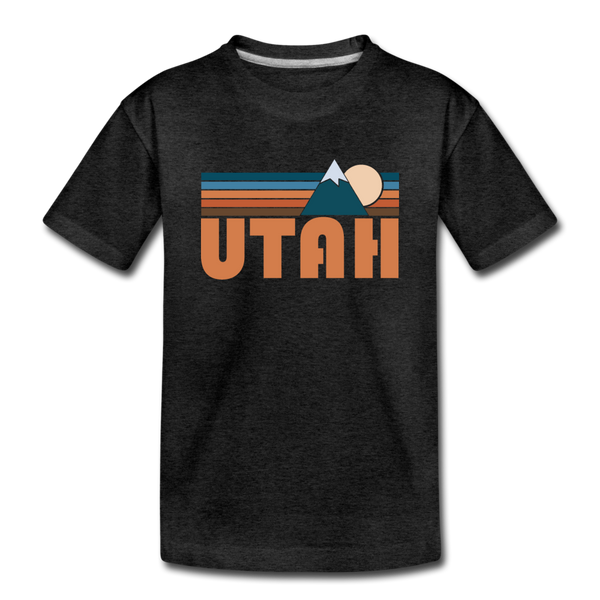 Utah Youth T-Shirt - Retro Mountain Youth Utah Tee - charcoal gray