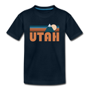 Utah Youth T-Shirt - Retro Mountain Youth Utah Tee - deep navy