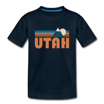 Utah Youth T-Shirt - Retro Mountain Youth Utah Tee - deep navy