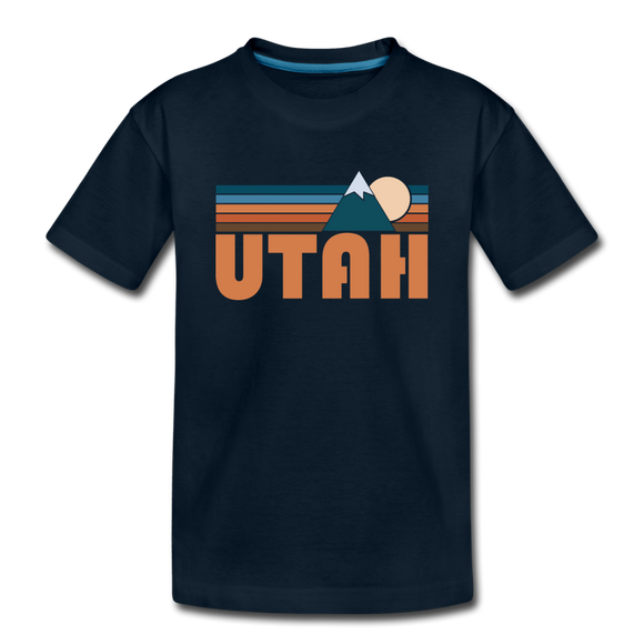 Utah Youth T-Shirt - Retro Mountain Youth Utah Tee - deep navy