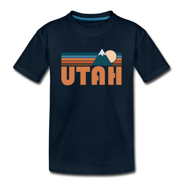 Utah Youth T-Shirt - Retro Mountain Youth Utah Tee - deep navy