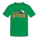 Utah Youth T-Shirt - Retro Mountain Youth Utah Tee - kelly green