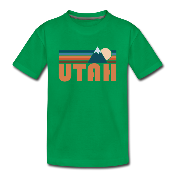 Utah Youth T-Shirt - Retro Mountain Youth Utah Tee - kelly green