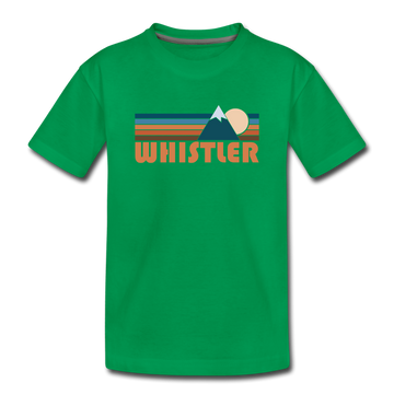 Whistler, Canada Youth T-Shirt - Retro Mountain Youth Whistler Tee - kelly green