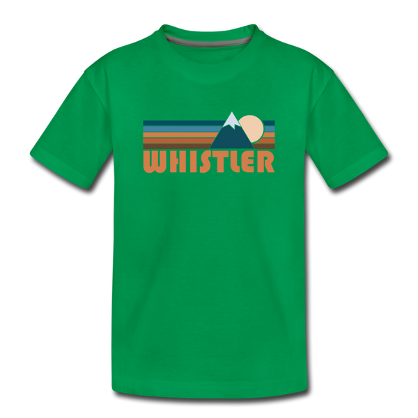 Whistler, Canada Youth T-Shirt - Retro Mountain Youth Whistler Tee - kelly green