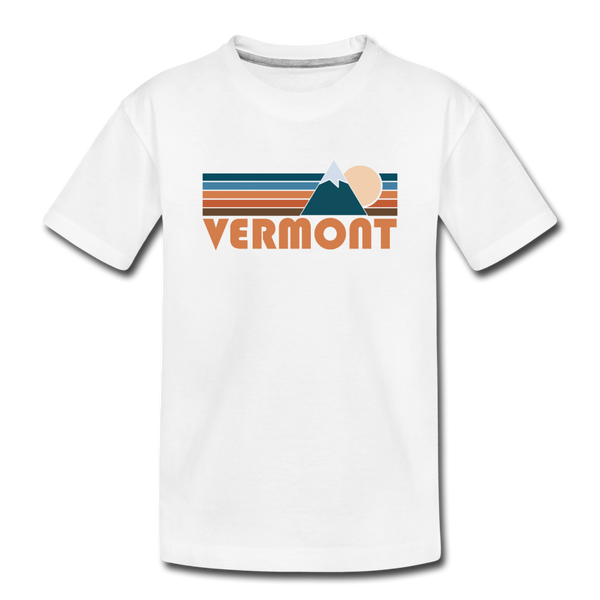 Vermont Youth T-Shirt - Retro Mountain Youth Vermont Tee - white