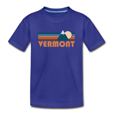 Vermont Youth T-Shirt - Retro Mountain Youth Vermont Tee - royal blue