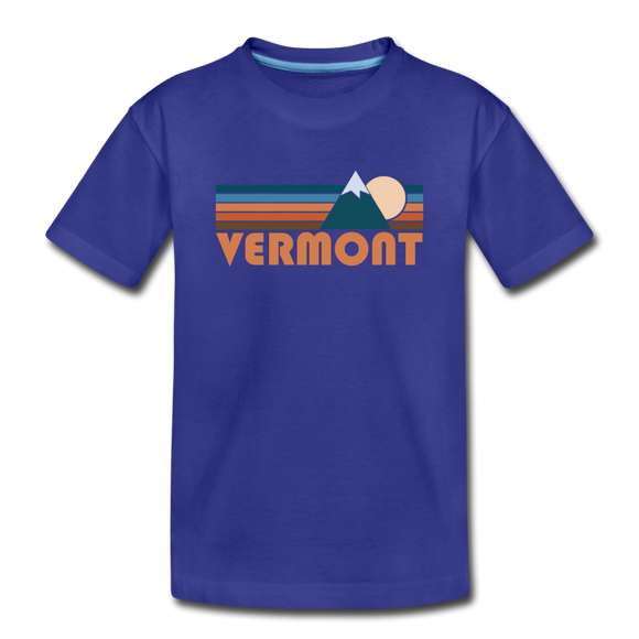 Vermont Youth T-Shirt - Retro Mountain Youth Vermont Tee - royal blue