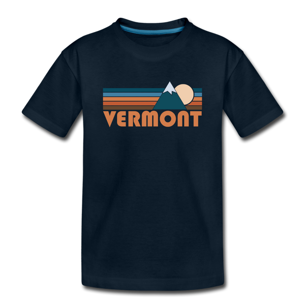Vermont Youth T-Shirt - Retro Mountain Youth Vermont Tee - deep navy