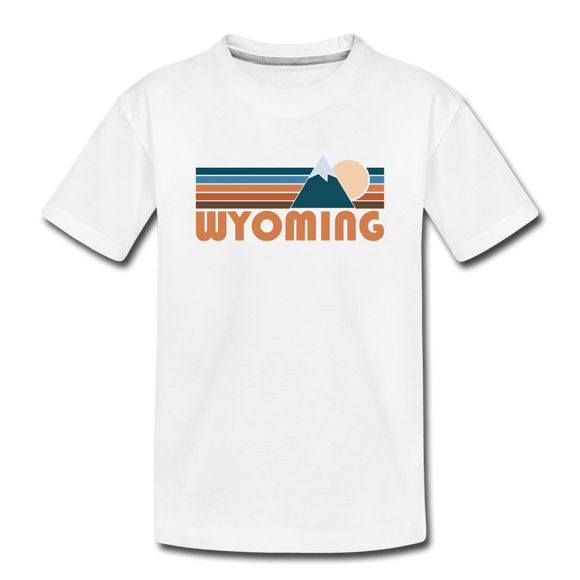 Wyoming Youth T-Shirt - Retro Mountain Youth Wyoming Tee - white