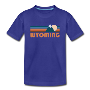 Wyoming Youth T-Shirt - Retro Mountain Youth Wyoming Tee - royal blue