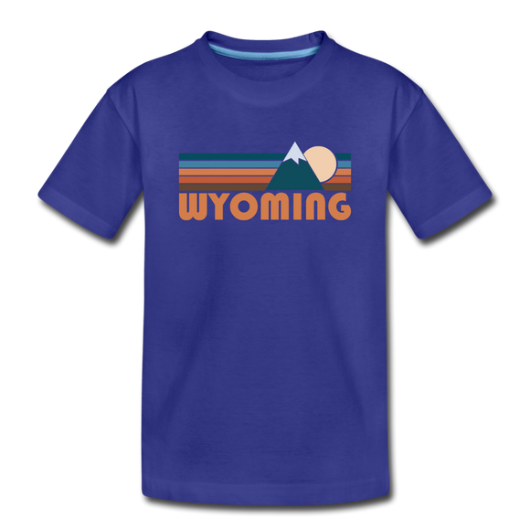 Wyoming Youth T-Shirt - Retro Mountain Youth Wyoming Tee - royal blue
