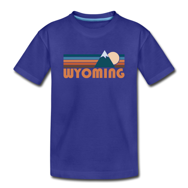 Wyoming Youth T-Shirt - Retro Mountain Youth Wyoming Tee - royal blue