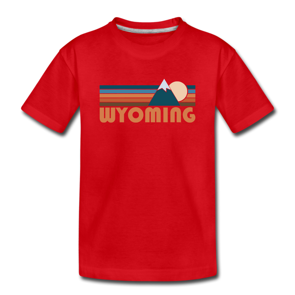 Wyoming Youth T-Shirt - Retro Mountain Youth Wyoming Tee - red