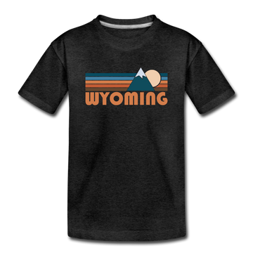 Wyoming Youth T-Shirt - Retro Mountain Youth Wyoming Tee - charcoal gray
