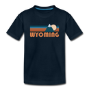 Wyoming Youth T-Shirt - Retro Mountain Youth Wyoming Tee - deep navy