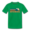 Wyoming Youth T-Shirt - Retro Mountain Youth Wyoming Tee - kelly green