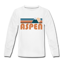 Aspen, Colorado Youth Long Sleeve Shirt - Retro Mountain Youth Long Sleeve Aspen Tee - white