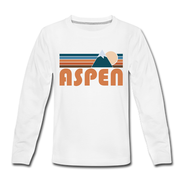 Aspen, Colorado Youth Long Sleeve Shirt - Retro Mountain Youth Long Sleeve Aspen Tee - white