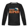 Aspen, Colorado Youth Long Sleeve Shirt - Retro Mountain Youth Long Sleeve Aspen Tee - black